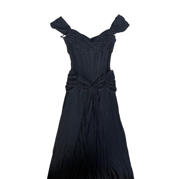Vicky Tiel Couture Black Off-Shoulder Ruched Evening Gown Made In France size 12 - Picture 3 of 12
